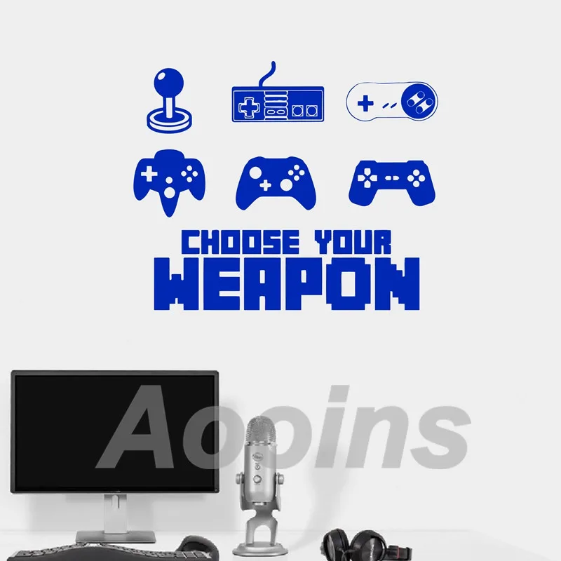 Игровой контроллер, наклейка на стену, выберите свое оружие, видео игра, наклейка на стену, дизайнерская виниловая, для геймеров, Фреска для мальчиков, комната, декор для игровой комнаты