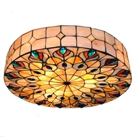 baroque retro 3 light tiffany style stained glass peacock big ceiling lamp vintage flush mount light fixtures for bedroom cl259