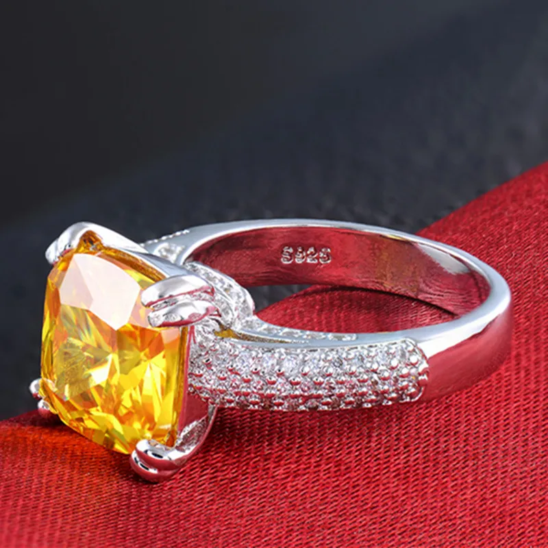 High grade 925 standard sterling silver inlay female yellow zircon sweet romantic engagement ring MSR178 | Украшения и аксессуары