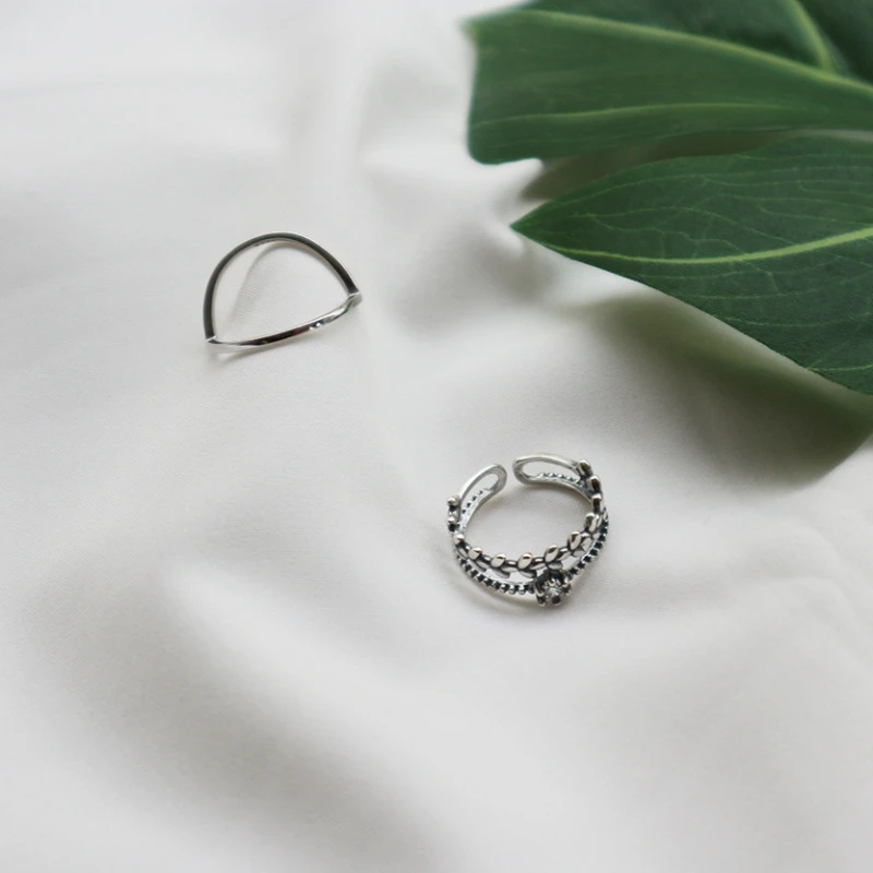 Женское кольцо из серебра 925 пробы винтажное Двухслойное с листьями циркония в