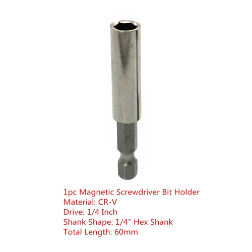 1pc 60mm Bit Holder Быстросъемный Магнитный держатель отвертки 1/" шестигранный хвостовик 60 мм 25 мм 1/4" шестигранный хвостовик до 1/" Квадратный привод гнездо адаптер инструменты - Цвет: 1pc 60mm Bit Holder