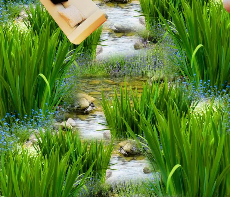 Виниловые обои на заказ 3d полы маленькая река с изображением воды для гостиной