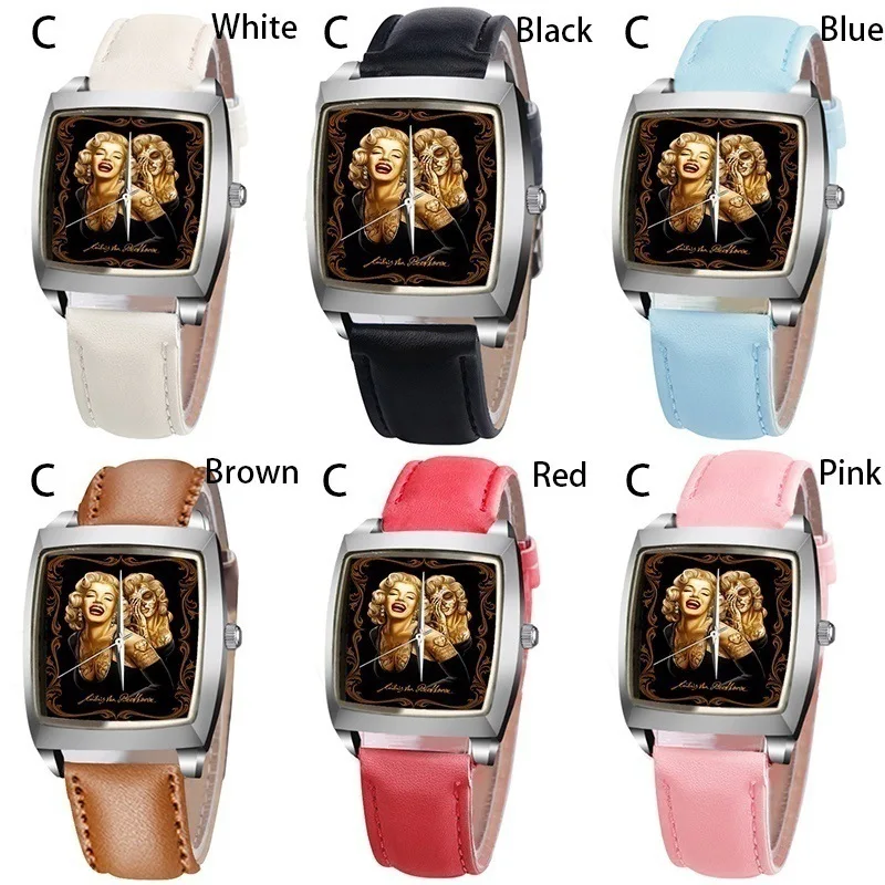 Женские кварцевые часы Мэрилин Монро повседневные Простые с квадратной кожаной