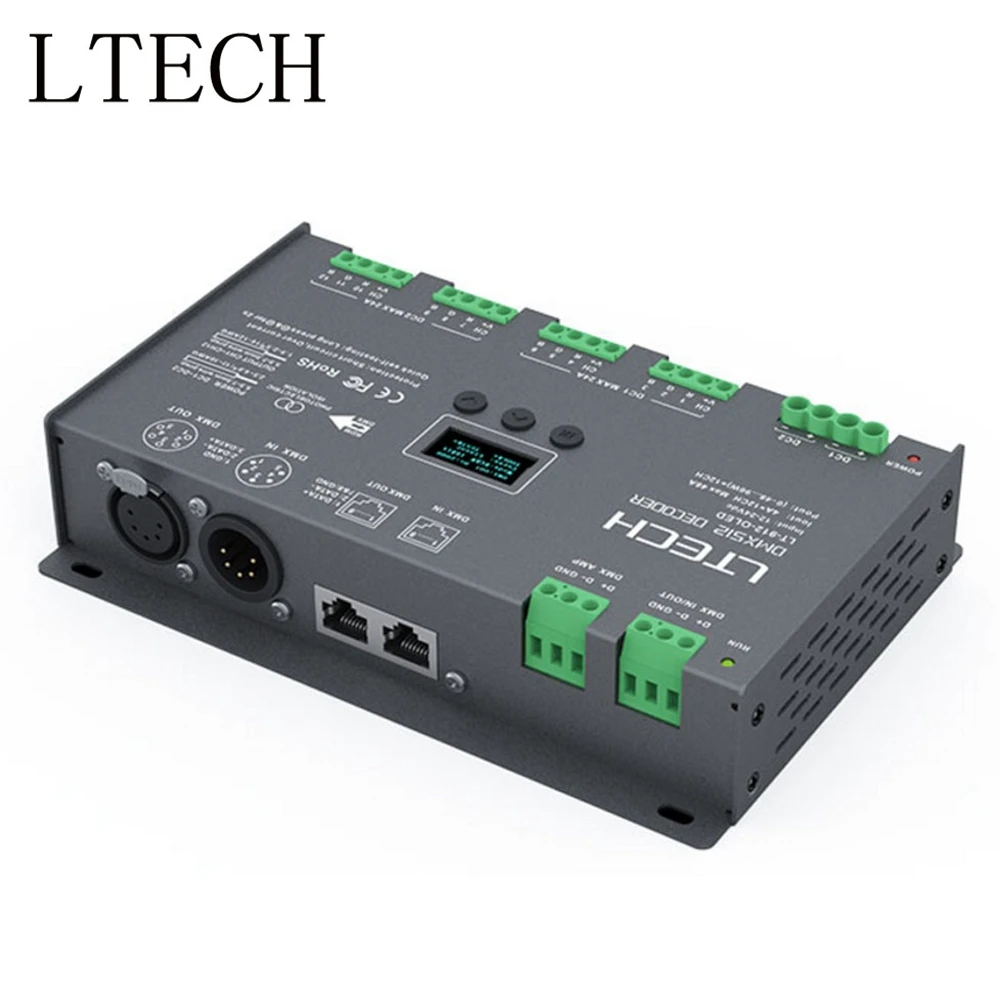 LTECH 12CH CV DMX Decoder LT-912-OLED 12 Channel RGB/RGBW Led Controller DC12-24V Input 4A*12CH Output XLR-3/RJ45 | Лампы и освещение
