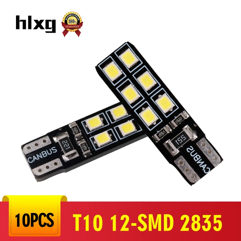 hlxg 10PCS T10 LED Canbus Error Free 12-SMD 2835 Silica Light Bulb 6000K W5W 194 168 12V Car Side Wedge White Lamp | Автомобили и