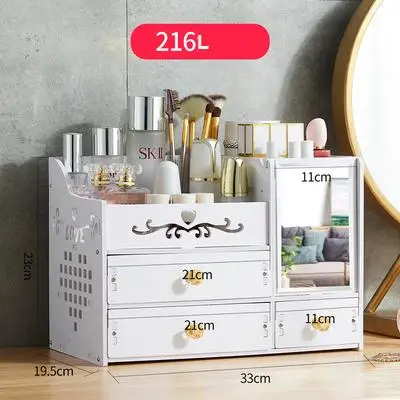 216 White Косметический ящик для хранения, Настольный ящик, бытовой простой с зеркалом, туалетный столик, отделочная коробка, стойка для продуктов по уходу за кожей - Цвет: 216 White