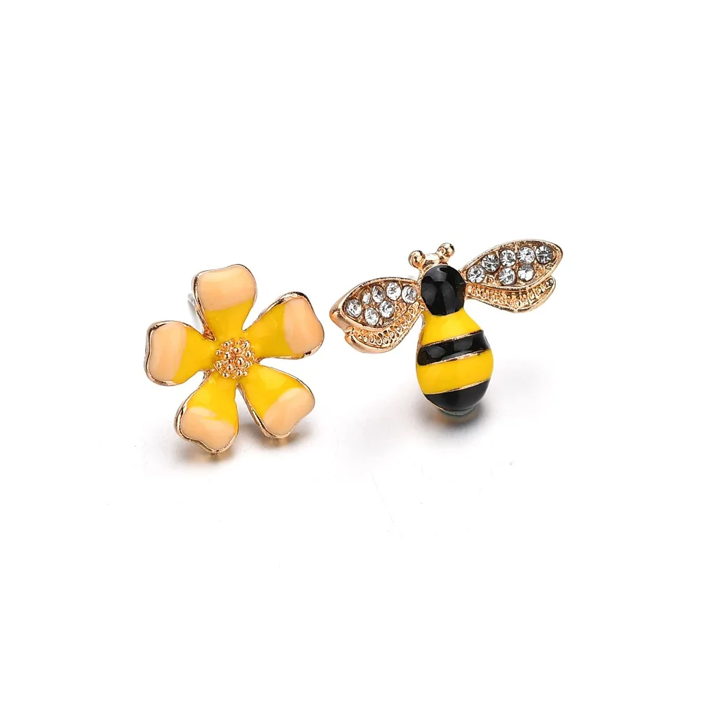 street shoot simple fashion fresh elegant yellow Flower cute Bee sexy symmetry Stud Earring Women Jewelry | Украшения и