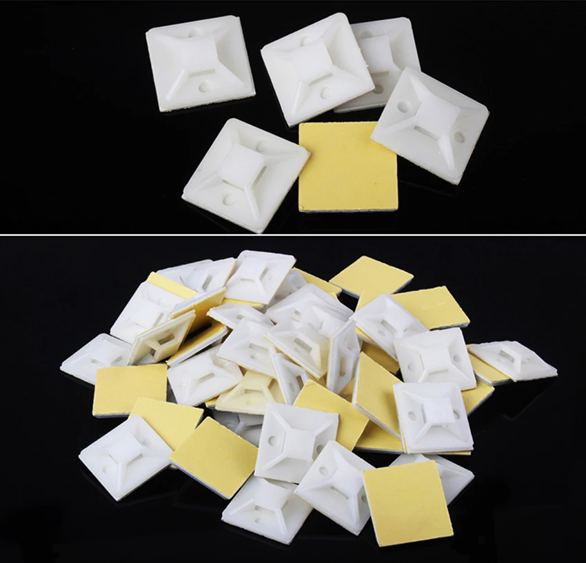 

100pcs/lot 20*20MM Self Adhesive Cable Tie Mount Base Holder Routing Looms Wire Cable Base Clamps Clip Suction Cup Positioning