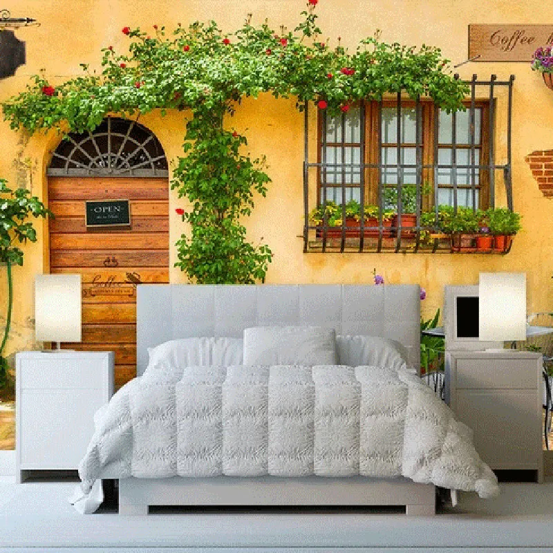 3D Wallpaper Mural Decor Photo Backdrop Yellow Wall Door Green Leaf Living Room Painting | Обустройство дома