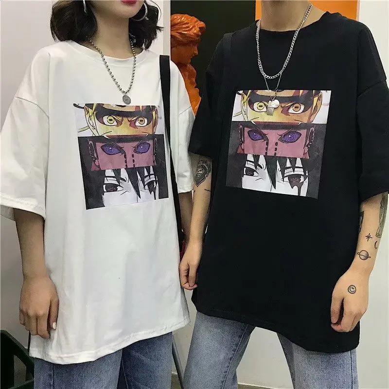Наруто футболка с круглым вырезом уличная свободная ulzzang крутая футболка японского аниме хип-хоп Футболка большого размера с коротким рукавом для мужчин/женщин