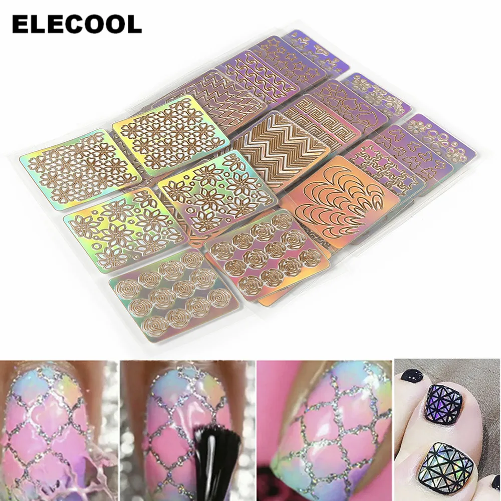 ELECOOL 6 шт. дизайн ногтей, полый трафаретная наклейка лак гель 3D печать штамповки изображения наклейки Красочные Руководство Шаблон