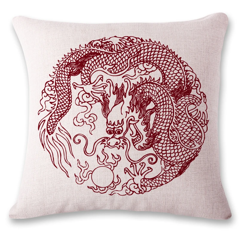 Льняной чехол для подушки в китайском стиле с рисунком дракона и феникса высокое