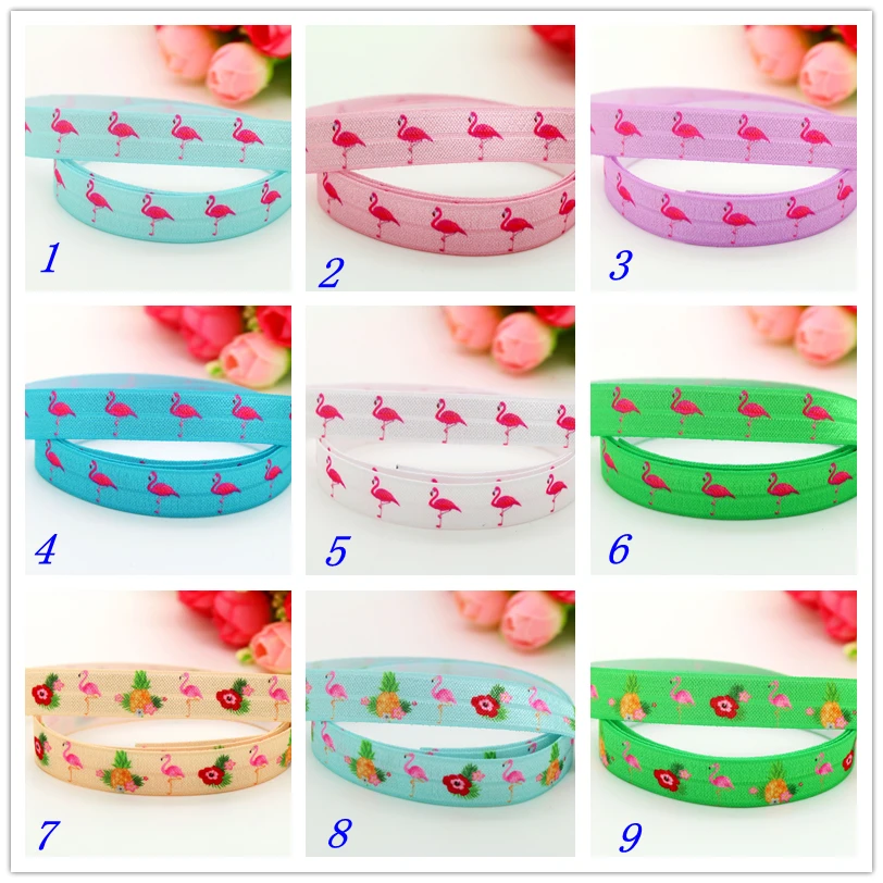 

5/8'' Free shipping Fold Elastic band flamingo pineapple printed FOE headband headwear hairband decoration wholesale OEM S540