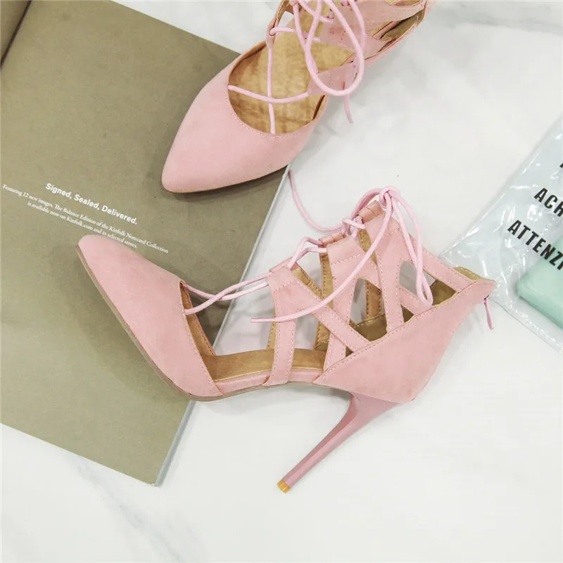 Женские босоножки на высоком каблуке Smirnova летние туфли из флока с перекрестной