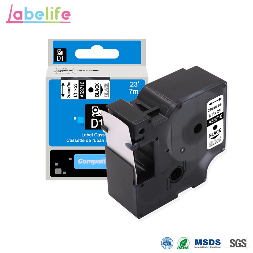 Labelife 1 упаковка 53710 черный на прозрачном 24 мм * 7 м совместимый с Dymo D1 S0720930 картридж