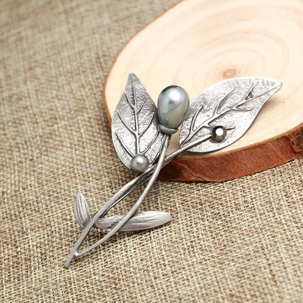 gray pearl JUJIE винтажные брошки жемчужный цветок древняя бронза платье костюм завод ювелирные изделия Прямая поставка - Окраска металла: gray pearl