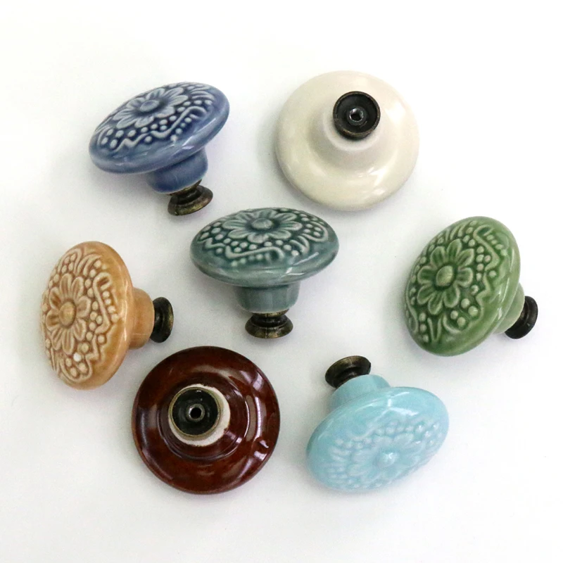 

1PC 44mm Mediterranean Ceramic Cabinet Drawer Knobs Porcelain Kids Wardrobe Handles