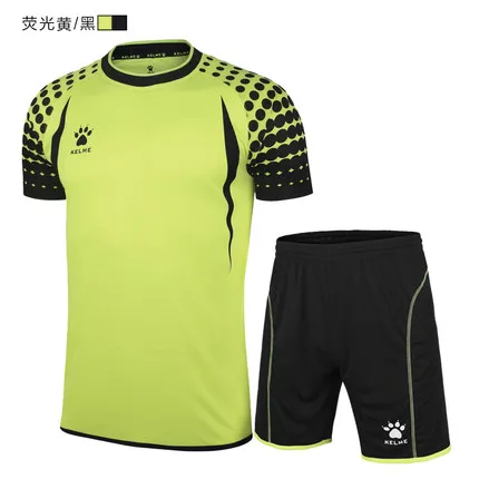 KELME футбольные футболки для футбола, мужские футбольные майки с коротким рукавом, форма вратаря, футбольный набор, костюм K15Z012 - Цвет: Цвет: желтый