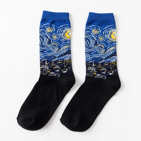 Носки мужские, осенне-зимние, с изображением звездной ночи, Ван Гога