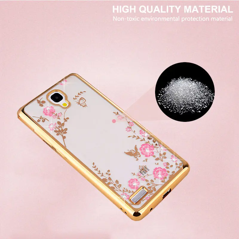 Beworlder For Xiaomi Redmi Note 1S Case Gold Plating Glitter Rhinestone Soft TPU Silicone Phone Transparent Back Cover |