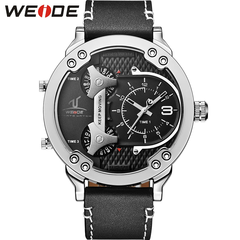 WEIDE Наручные Часы Мужские Спортивные Из Нержавеющей Стали Люкс Стильные Кварцевые Черный Кожаный Ремешок Множественный Часовой Пояс Водонепроницаемые Высокого Качества Лучший Подарок Montre homme Relogio masculino