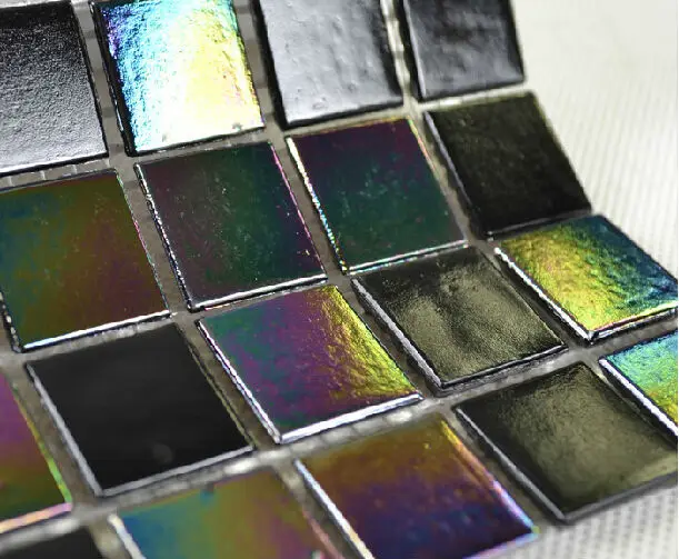 Переливающаяся мозаичная плитка из черного стекла настенная для ванной душа