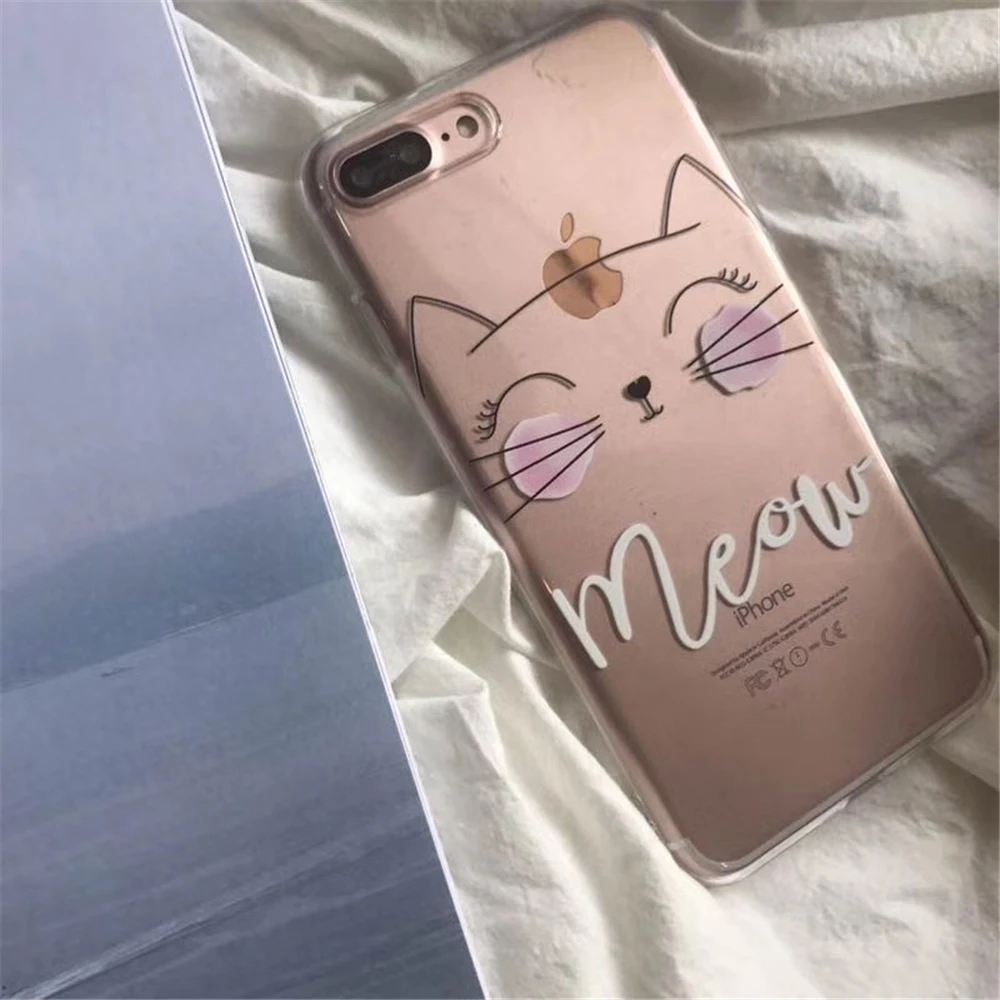 Мода милый кот животных Прозрачный Мягкие TPU Тонкий чехол для телефона iPhone 7 Дело