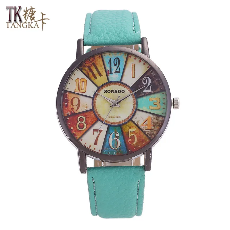 TANGKA Новые мужские и женские кожаные часы со стальным кольцом Ретро цифровой