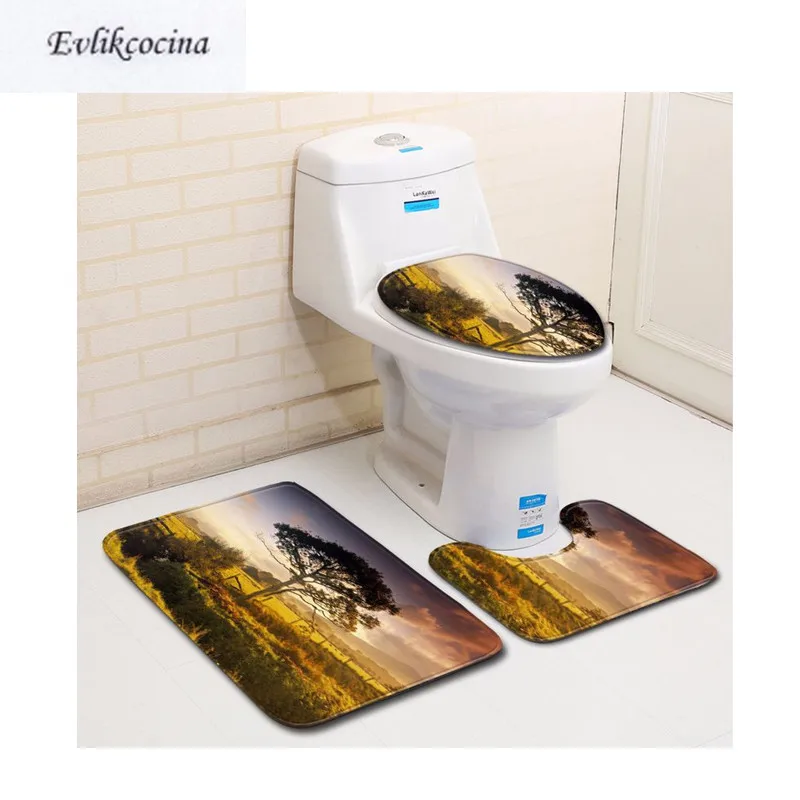 

Free Shipping 3Pcs Nightfall Tree Casa De Banho Bathroom Carpet Toilet Bath Mat Set Non Slip Tapis Salle De Bain Alfombra Bano