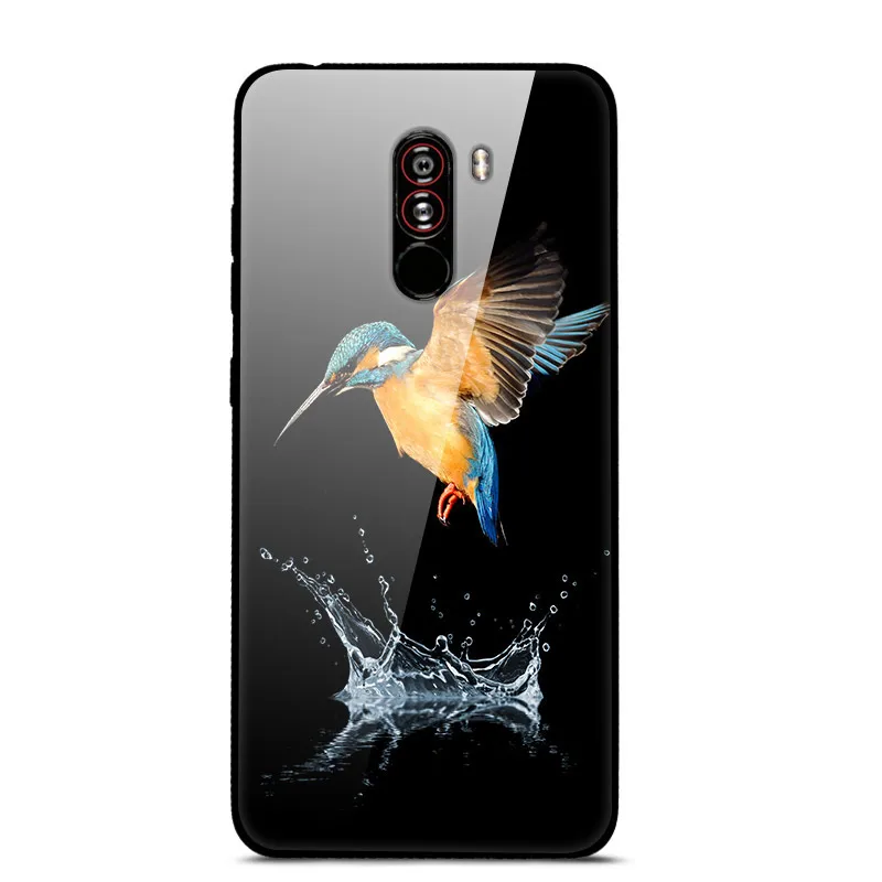 Молочно-Белый Чехол для Xiaomi Pocophone F1, закаленное жесткое заднее стекло, чехол для Xiaomi Poco F1, силиконовый мягкий бампер, чехол с принтом - Цвет: Молочно-Белый