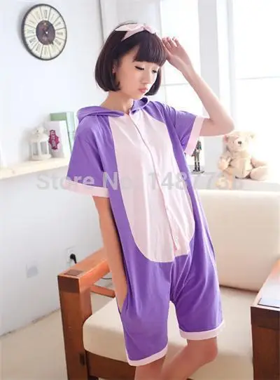 Kawaii аниме Фиолетовый кот комбинезон толстовка пижамы для взрослых Летние