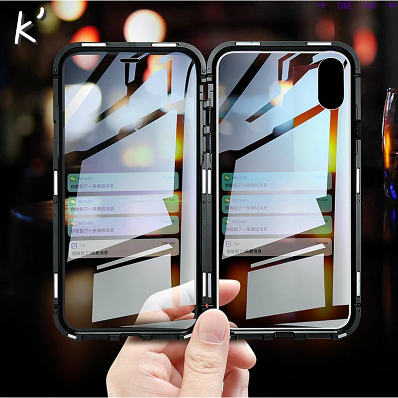 Двухсторонняя для стекла Магнитный чехол iphone XS Max X 7 8 Plus Роскошный Металлический