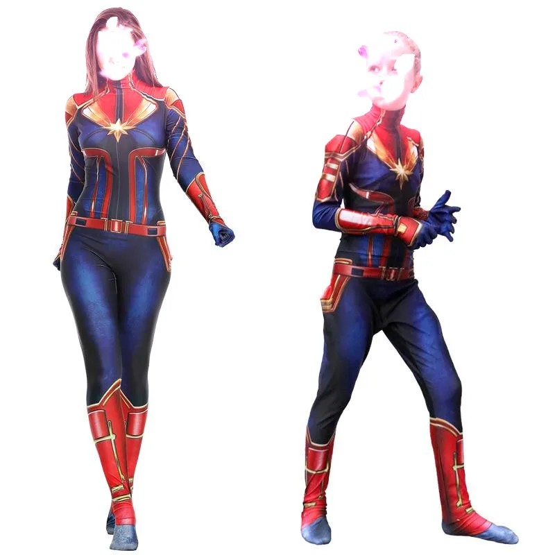 2019The Новые Девушки фильм Марвел Капитан Carol Danvers костюм ниндзя зентай Боди