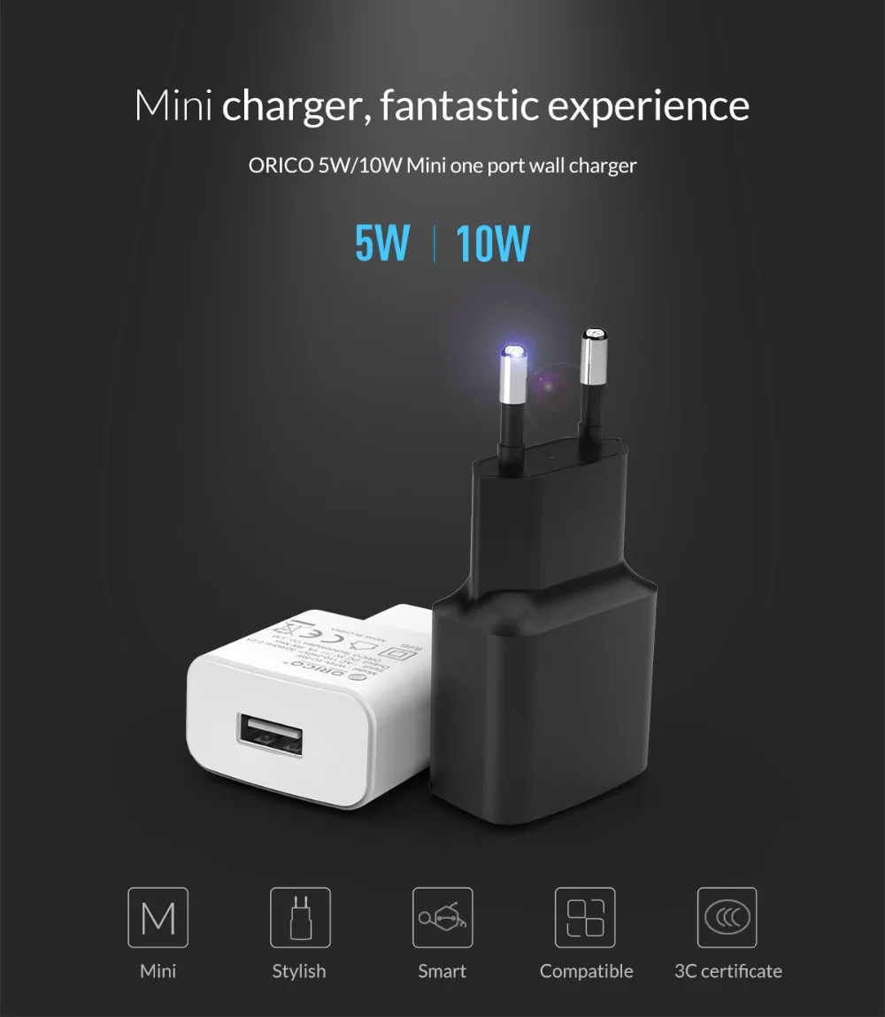 ORICO mi ni USB настенное Зарядное устройство 5V 1A 2A USB для мобильных телефонов для использования во время поездок, Зарядное устройство ЕС плагин для samsung Xiaomi mi 8 huawei iphone
