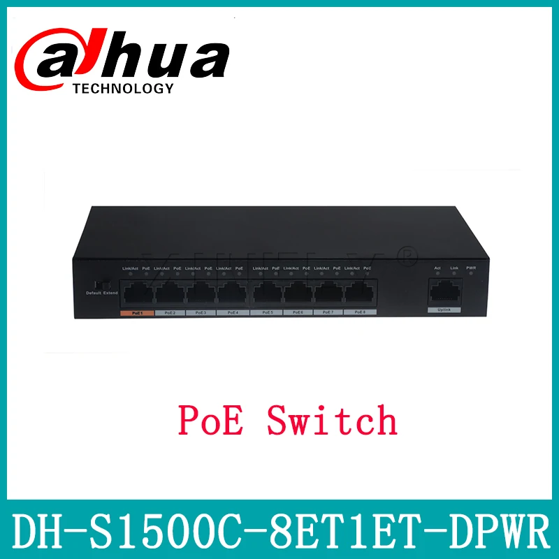 Dahua DH-S1500C-8ET1ET-DPWR PoE коммутатор Поддержка POE+ Hi-PoE 8CH Ethernet Выключатель питания Замена DH-S1500C-4ET2ET-DPWR с логотипом