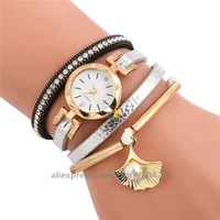 women imitation pearl pendant leather watch wrap around elegance wristwatch for women wholesale clock long strap watches