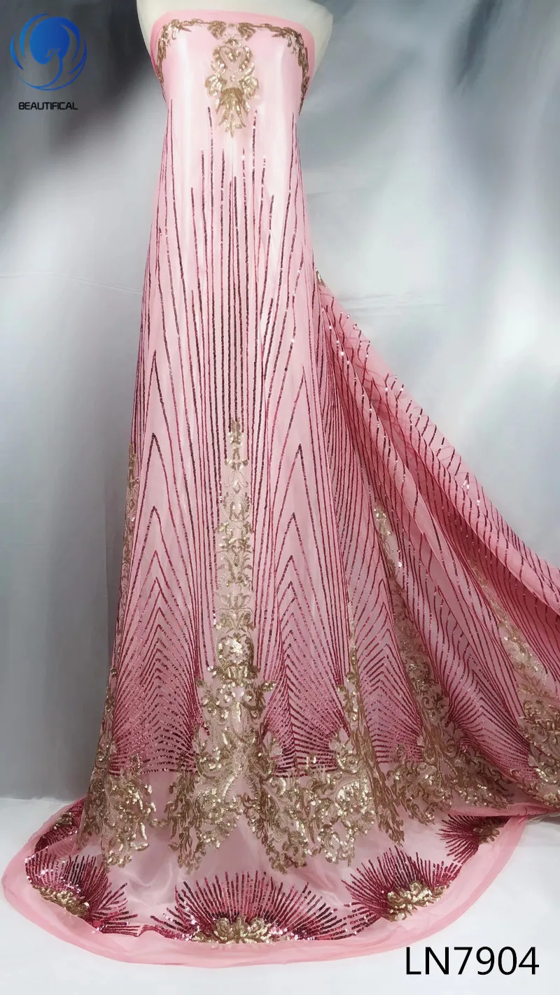 BEAUTIFICAL блесток кружева голубой кружевной ткани чистая с блестками высокого