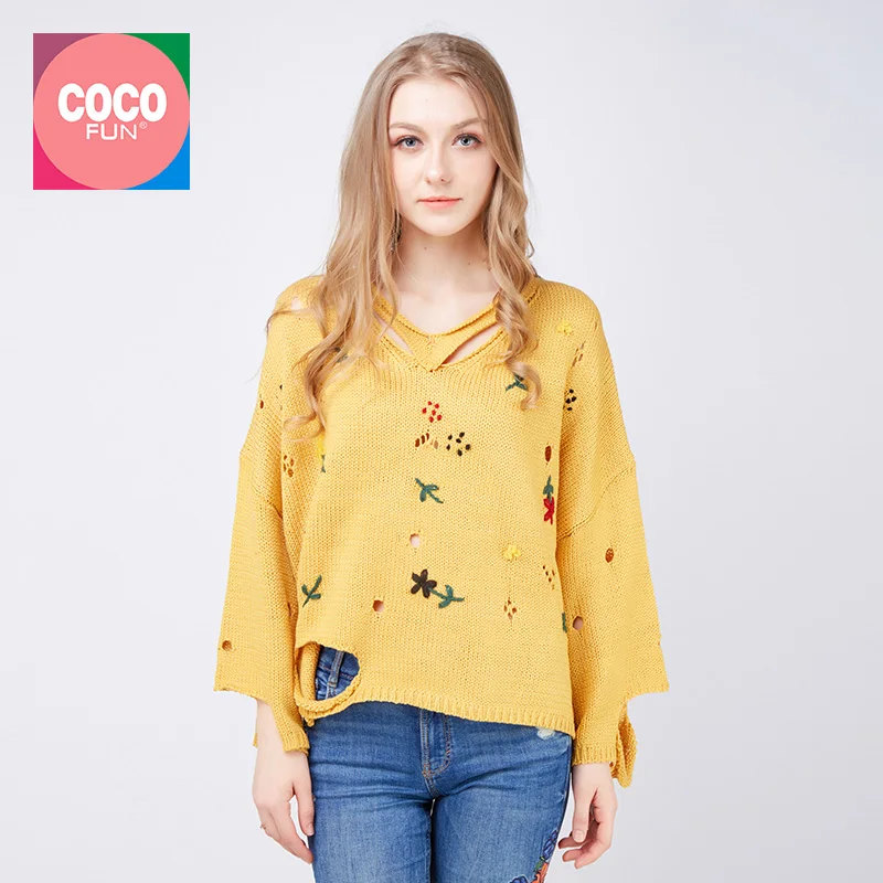 2018 осень весна Повседневный женский свитер и пуловер с длинным рукавом ручной