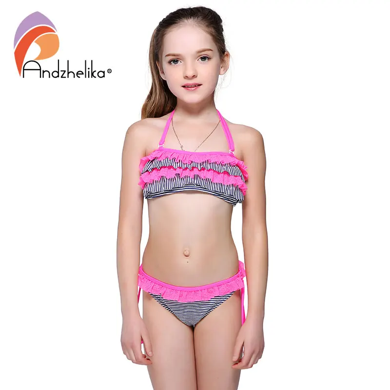 

Andzhelika Bikini Girls Swimsuit Children Summer Beach Swimwear Striped Lace Bodysuit Kids Swimming Suit Bathing Suit AK1651