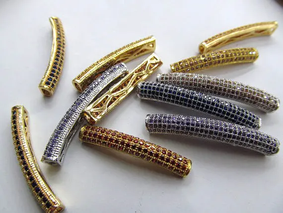 

fashion 12pcs 5x30 5x40mm AAA grade pave metal spacer &cubic zirconia bar column assortment jewelry beads