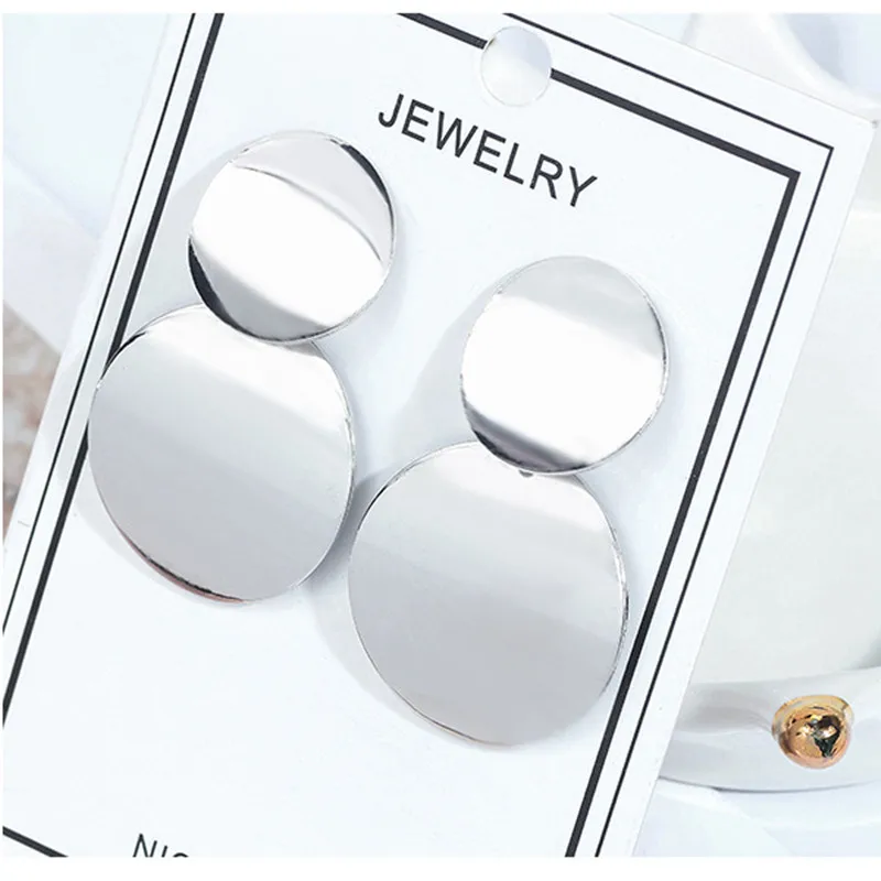 Простые Модные Золотые и Серебряные Серьги геометрический размер круглые серьги