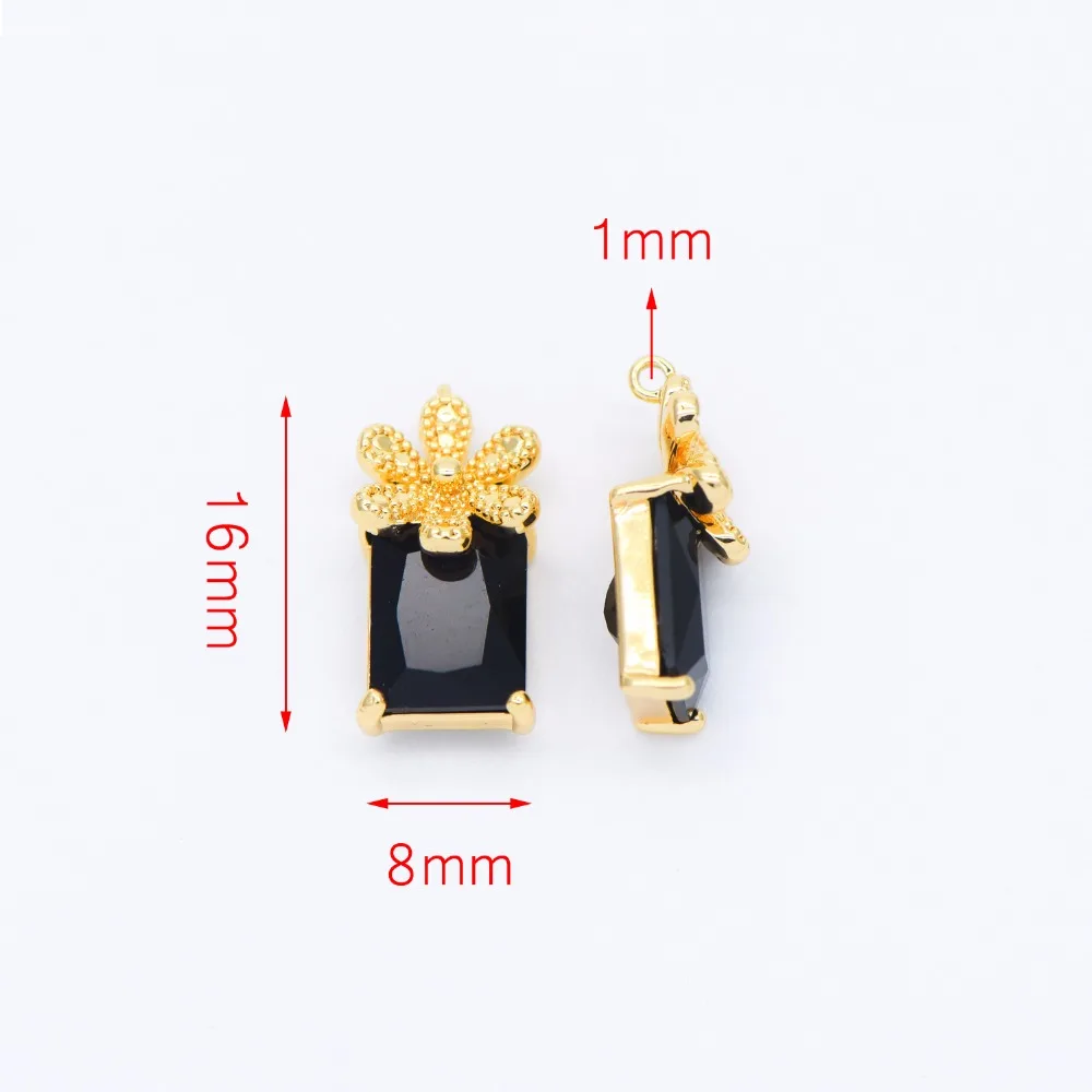 

4pcs CZ Paved Gold Rectangle Charms 16x8mm, Real Gold plated Brass Geometric Pendants, Purple/ Black (GB-572)