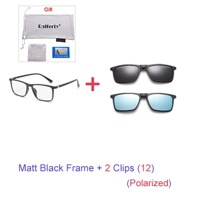 1Frame 2 Clip 12 Ralferty, 6 в 1, магнитные солнцезащитные очки, мужские, поляризационные, на застежке, очки, женские, квадратные, по рецепту, оптические оправы, 3D, желтые, Oculos A2249 - Цвет линз: 1Frame 2 Clip 12