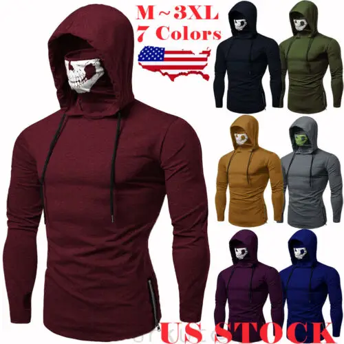 2019 модные толстовки мужские тонкие с капюшоном длинным рукавом маской череп Топы