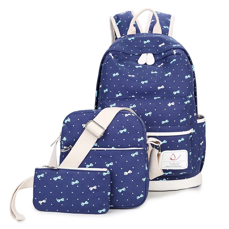 Deep Blue Printing Children Backpacks For Teenagers Girls Lightweight Waterproof School Bags Child Orthopedics Schoolbags 3pcs/set - Цвет: Deep Blue