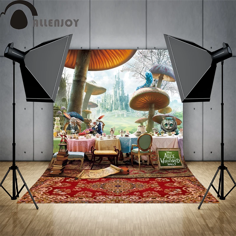 Allenjoy Backgrounds filming Alice Wonderland Mushroom Rabbit Cat Castle Carpet backgrounds for photo studio background vinyl |