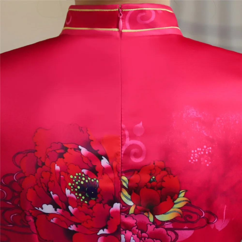 Шанхай история искусственного шелка Qipao Платье длинное Cheongsam национальный тренд платья короткий рукав тонкий Традиционный китайский платье для женщин