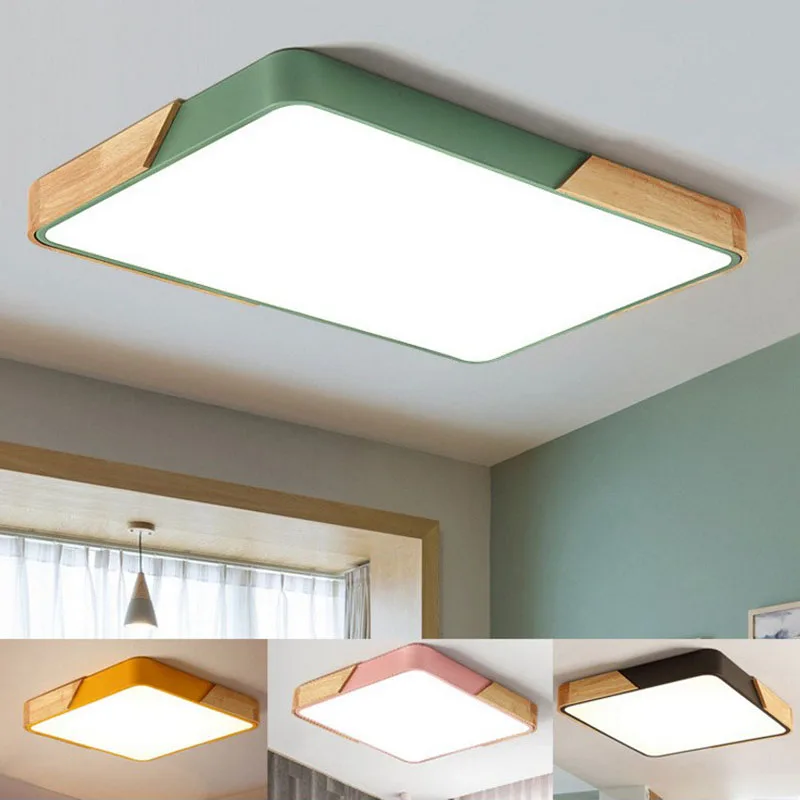 

MDWELL Wood Rectangle Nordic Multicolor Alloy Modern Led Ceiling Lights Living Room Oak Study Room Bedroom Ceiling Lamp Fixtures