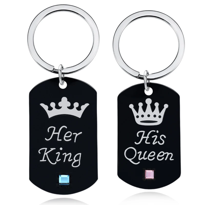 

Fashion Couple Pendant Necklace Lettering "Her King His Queen" Rectangle Black Key Chain For Women Lovers Jewelry Xmas Gifts