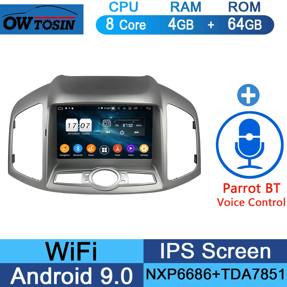 64G Parrot BT " ips 1920*1080 8 Core 4G ram+ 64G rom Android 9,0 автомобильный dvd-плеер для Chevrolet Captiva 2011- DSP радио gps Parrot BT Adas - Цвет: 64G Parrot BT
